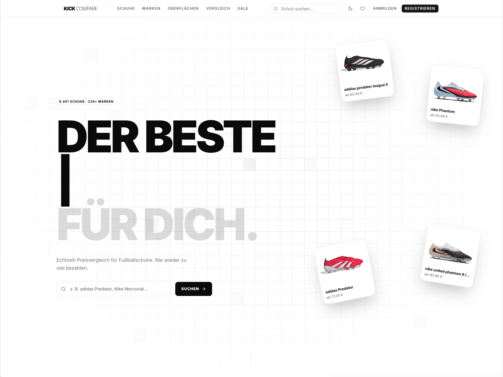 Screenshot von Kickcompare.de
